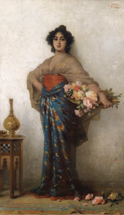 Oriental Beauty with Rose Basket by Nathaniel Sichel